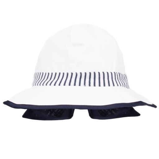 Patachou-قبعة للشمس قطن لون أبيض وكحلي للمولودات | Childrensalon Outlet