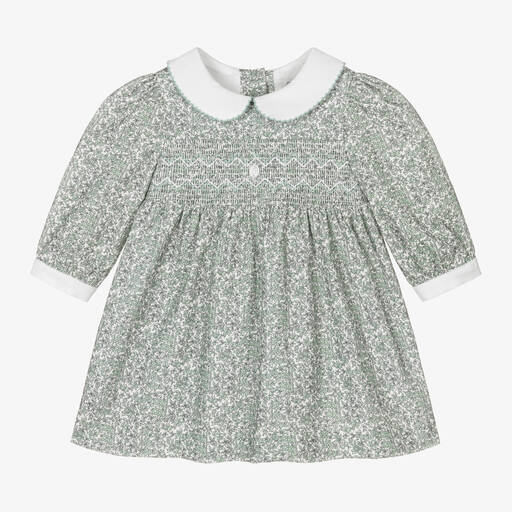 Patachou-Baby Girls Green Smocked Liberty Dress | Childrensalon Outlet