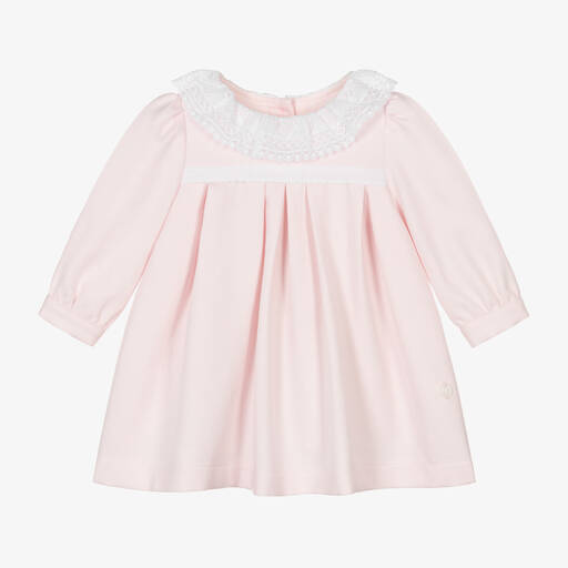 Patachou-Baby Girls Pink Twill & Lace Dress | Childrensalon Outlet