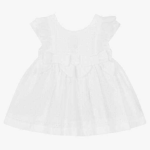 Patachou-فستان قطن برودوري وتول لون أبيض للمولودات | Childrensalon Outlet