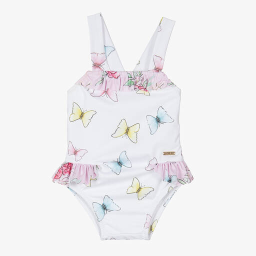 Patachou-Baby Girls White Butterfly Print Swimsuit | Childrensalon Outlet
