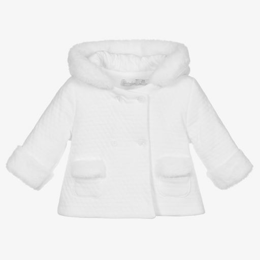 Patachou-Baby Girls White Coat  | Childrensalon Outlet