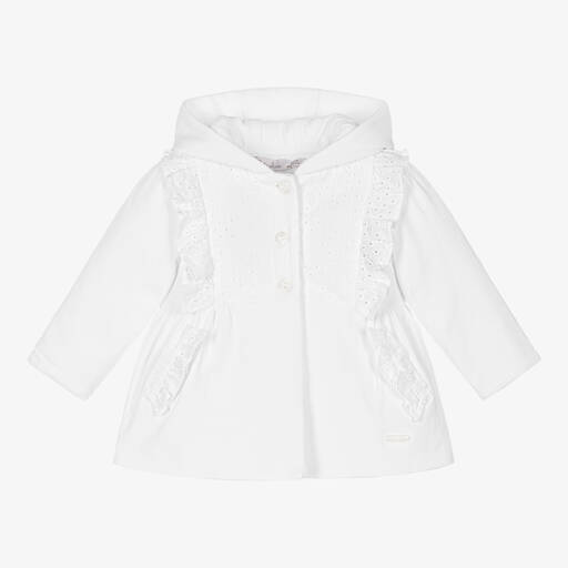 Patachou-Baby Girls White Cotton Coat | Childrensalon Outlet