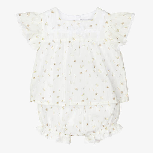Patachou-Baby Girls White Cotton Shorts Set | Childrensalon Outlet