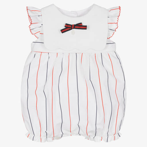 Patachou-Baby Girls White Cotton Striped Shortie | Childrensalon Outlet