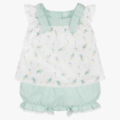 Patachou-Baby Girls White & Green Shorts Set | Childrensalon Outlet