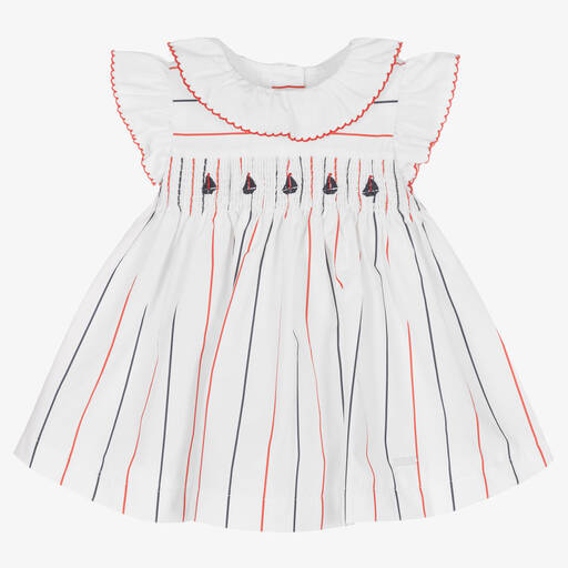 Patachou-Weißes gestreiftes Kleid für Babys | Childrensalon Outlet