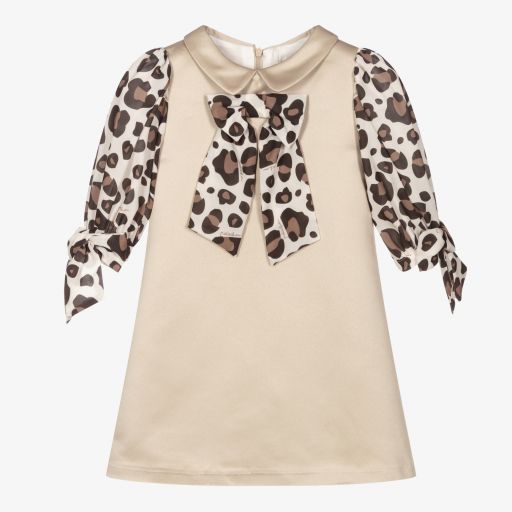 Patachou-Beiges Kleid mit Leoparden-Print | Childrensalon Outlet