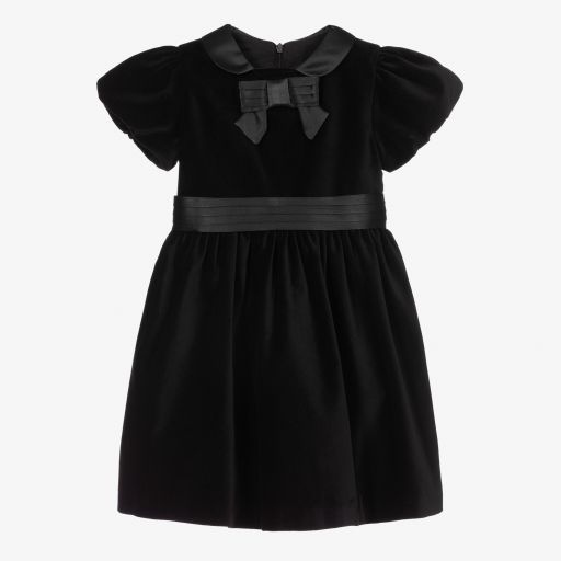 Patachou-فستان قطن مخمل بفيونكة لون أسود | Childrensalon Outlet