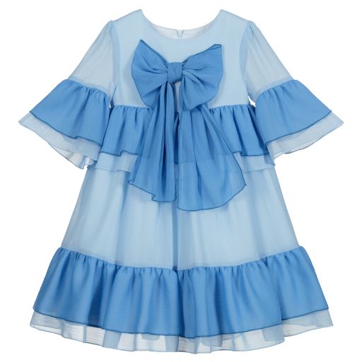 Patachou-Blue Chiffon Bow Dress | Childrensalon Outlet