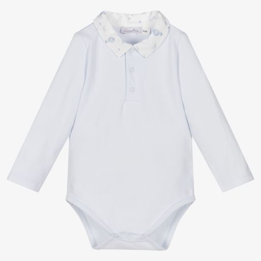 Patachou-Blue Cotton Baby Bodysuit  | Childrensalon Outlet