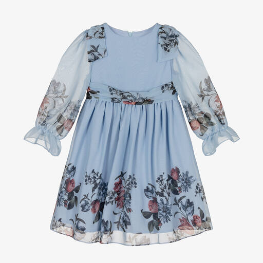 Patachou-Blue Floral Chiffon Bows Dress | Childrensalon Outlet