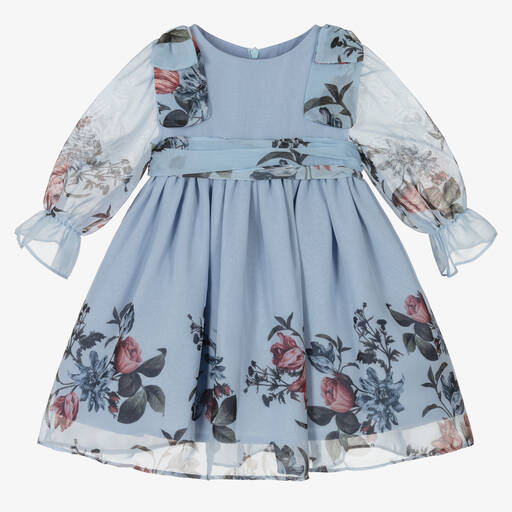 Patachou-Blue Floral Chiffon Dress  | Childrensalon Outlet