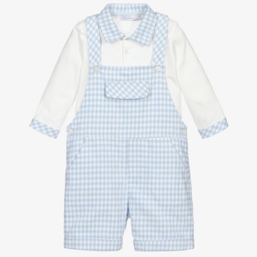 Patachou-Ensemble salopette bleu et ivoire | Childrensalon Outlet