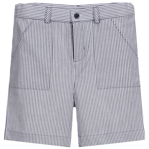 Patachou-Blue Striped Cotton Shorts | Childrensalon Outlet