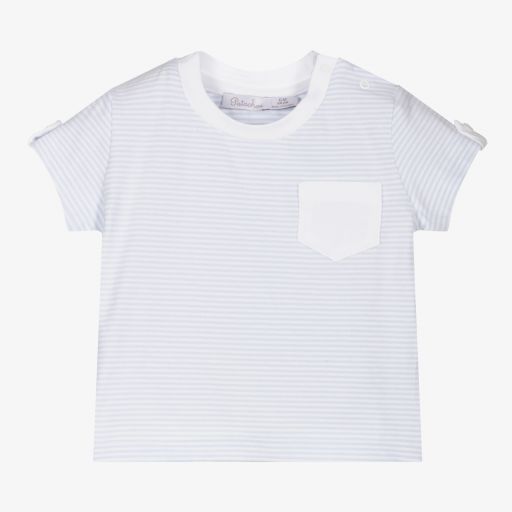 Patachou-Blue Striped Cotton T-Shirt | Childrensalon Outlet