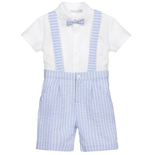 Patachou-Blue & White Cotton Shorts Set | Childrensalon Outlet