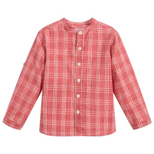 Patachou-قميص كتّان كاروهات لون أحمر مرجاني للأولاد | Childrensalon Outlet