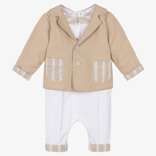 Patachou-Boys Beige Cotton & Linen Romper | Childrensalon Outlet