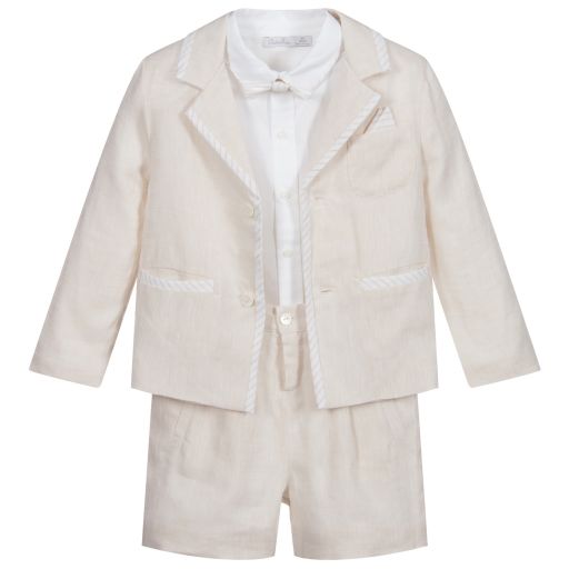 Patachou-Белый топ и бежевые шорты из льна для мальчиков | Childrensalon Outlet