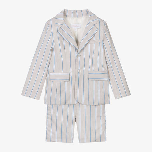 Patachou-Boys Beige Striped Shorts Suit | Childrensalon Outlet