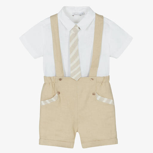 Patachou-Boys Beige & White Linen Shorts Set | Childrensalon Outlet