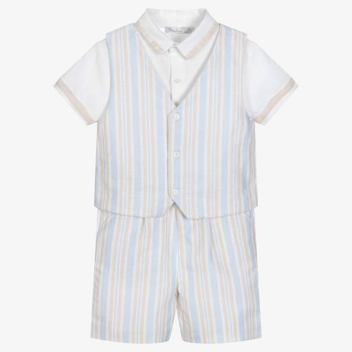 Patachou-Boys Blue & Beige Shorts Set | Childrensalon Outlet