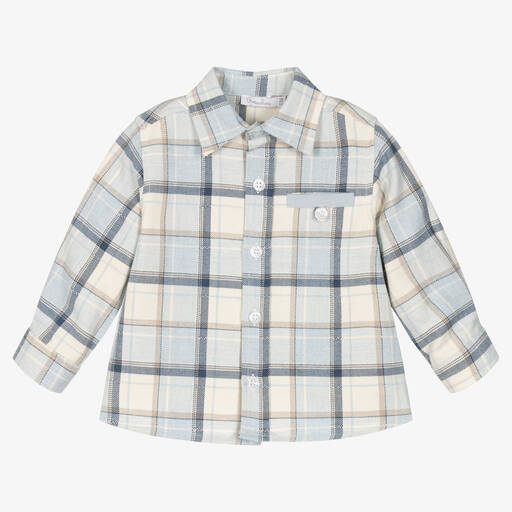 Patachou-Boys Blue Check Cotton Shirt | Childrensalon Outlet