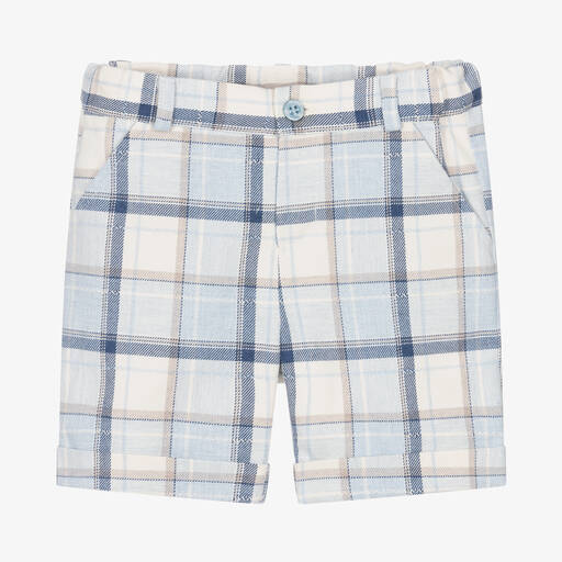 Patachou-Boys Blue Check Cotton Shorts | Childrensalon Outlet