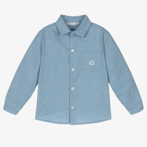 Patachou-Boys Blue Cotton Flannel Shirt | Childrensalon Outlet