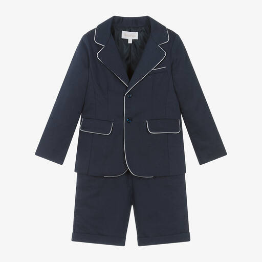 Patachou-Boys Blue Cotton & Linen Shorts Suit | Childrensalon Outlet
