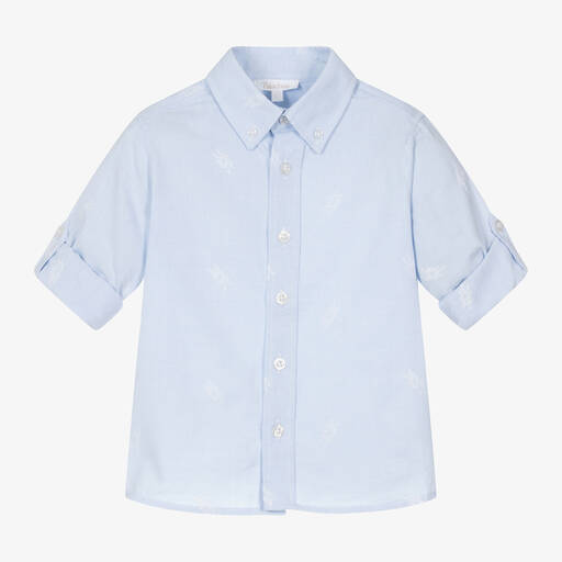 Patachou-Boys Blue Cotton Rope-Embroidered Shirt | Childrensalon Outlet