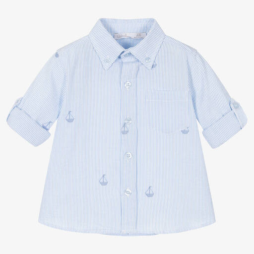 Patachou-Boys Blue Cotton Stripe Seersucker Shirt | Childrensalon Outlet