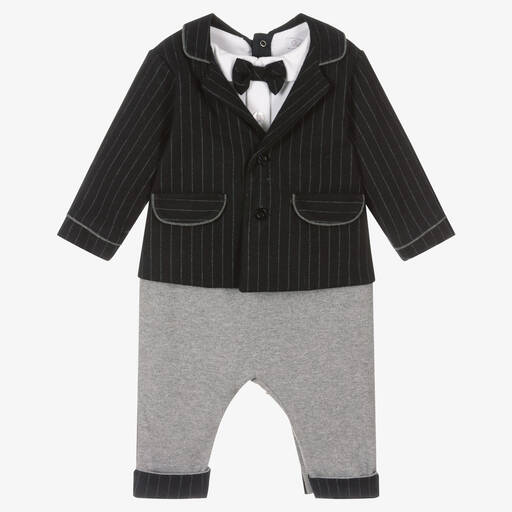 Patachou-Boys Blue & Grey Cotton Romper | Childrensalon Outlet