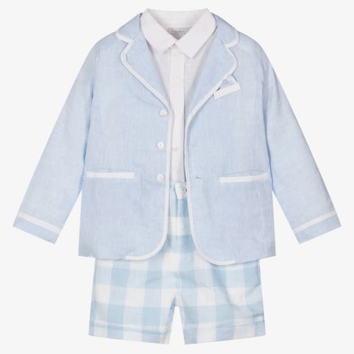 Patachou-Голубой льняной костюм с шортами для мальчиков | Childrensalon Outlet