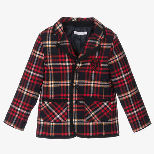 Patachou-Boys Blue & Red Check Blazer | Childrensalon Outlet