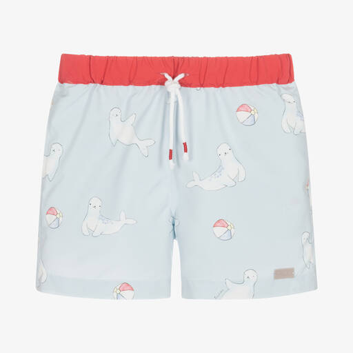 Patachou-Boys Blue Sea Lion Swim Shorts | Childrensalon Outlet