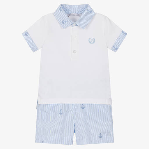 Patachou-Boys Blue Stripe Cotton Shorts Set | Childrensalon Outlet
