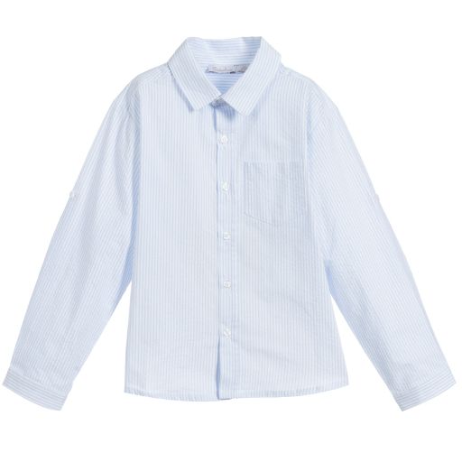 Patachou-قميص قطن لون أزرق وأبيض مقلم للأولاد | Childrensalon Outlet