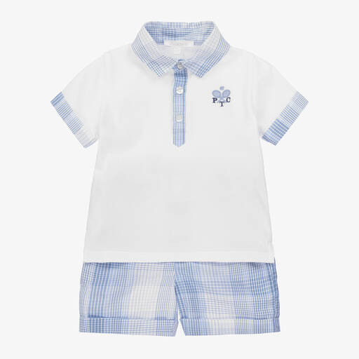 Patachou-Boys Blue & White Cotton Shorts Set | Childrensalon Outlet