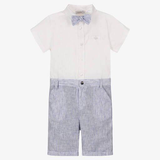 Patachou-Boys Blue & White Striped Linen Shorts Set | Childrensalon Outlet