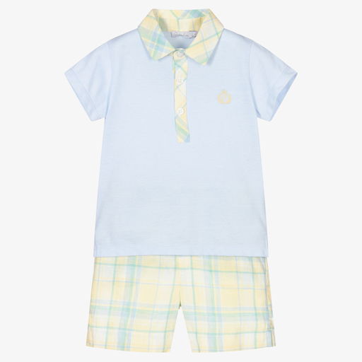 Patachou-Boys Blue & Yellow Shorts Set | Childrensalon Outlet