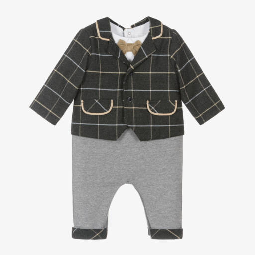 Patachou-Boys Checked Grey Suit Babygrow | Childrensalon Outlet