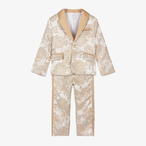 Patachou-Boys Gold & Silver Floral Brocade Suit | Childrensalon Outlet