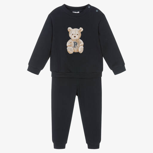 Patachou-Boys Navy Blue Cotton Tracksuit | Childrensalon Outlet