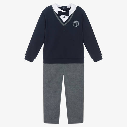 Patachou-Boys Navy Blue & Grey Trouser Set | Childrensalon Outlet