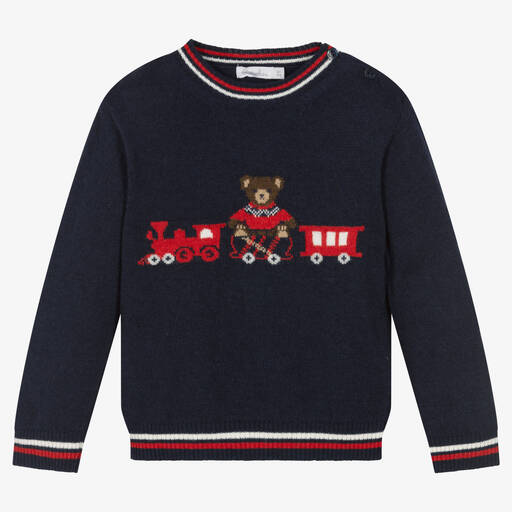 Patachou-Boys Navy Blue Knitted Wool Jumper | Childrensalon Outlet