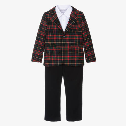 Patachou-Boys Navy Blue & Red Tartan Suit | Childrensalon Outlet