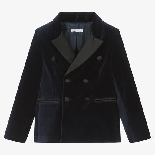 Patachou-Boys Navy Blue Velvet Blazer | Childrensalon Outlet