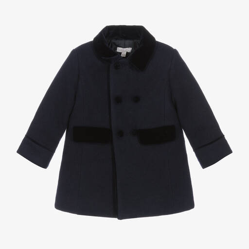 Patachou-Boys Navy Blue Velvet Trim Coat | Childrensalon Outlet